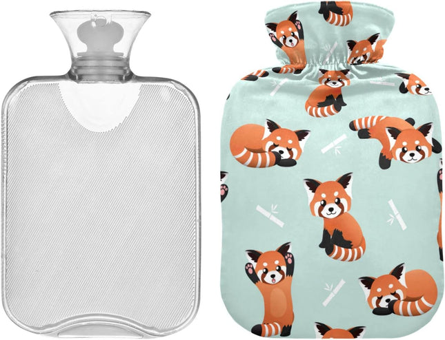 Cute Red Panda Bamboo Hot Water Bottle with Cover, 1L Winter Warm Transparent Hot Water Bag Portable Hot Water Bottles for Menstrual Cramps, Neck and Shoulder Pain Relief