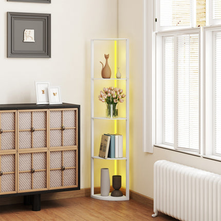 HOMCOM RGB LED Floor Lamp with Shelves and Remote Control for Living Room