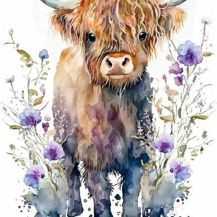 Watercolor Highlander Cow Diamond Art Painting Kits for Adults