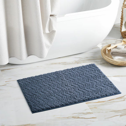 Nubby Chevron Bath Mat in Blue, 56 X 91 Cm