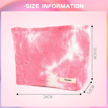 Makeup Bag, Corduroy Gradient Travel Make up Bag, Small Make up Bag for Women, Portable Cosmetic Bags, Multifunctional Travel Toiletries Bag Make up Case for Girls Gift - Pink White