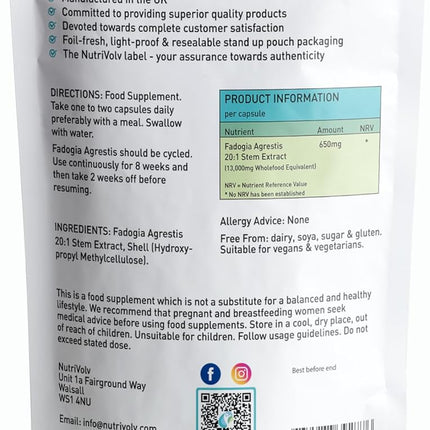 Nutrivolv Fadogia Agrestis 13,000Mg | 60 Capsules | Super Strength 20:1 Extract