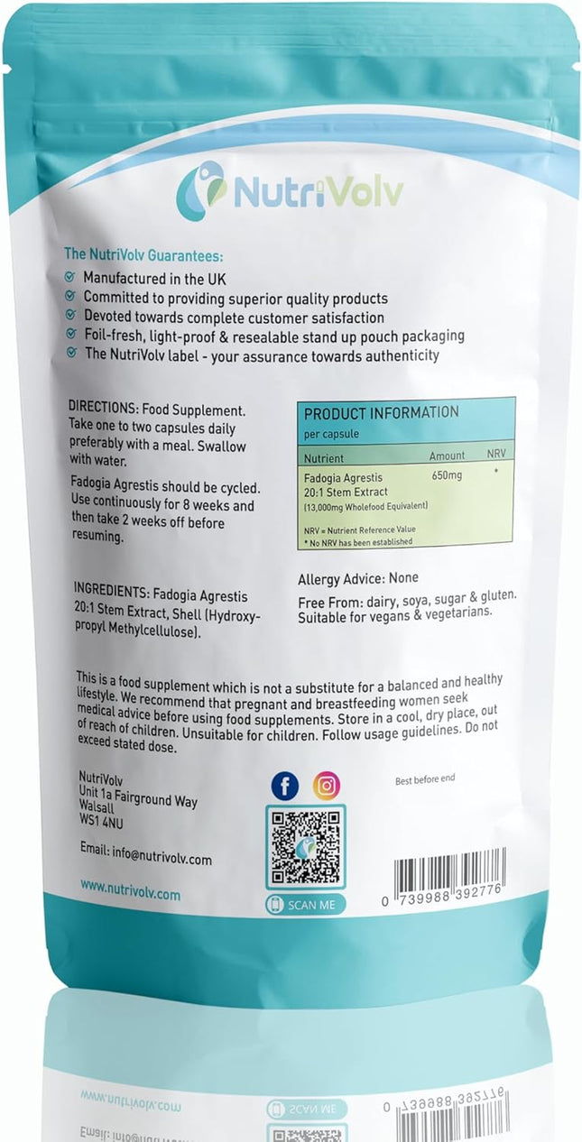 Nutrivolv Fadogia Agrestis 13,000Mg | 60 Capsules | Super Strength 20:1 Extract