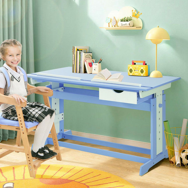 Children'S Height Adjustable Tilting Drawing Table with Storage