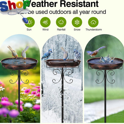 35In Metal Bird Bath for Garden, Vintage Freestanding Birdbaths & Supports, Bird