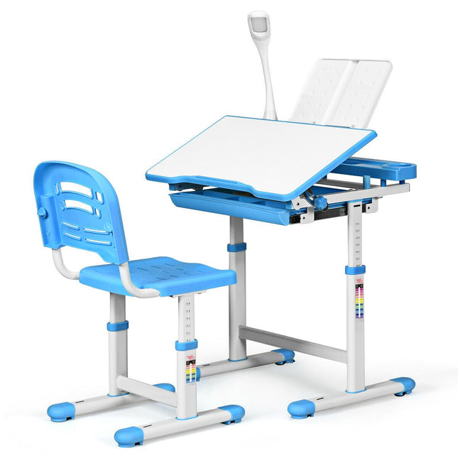 Children'S Ergonomic Height Adjustable Study Desk Set with Lamp
