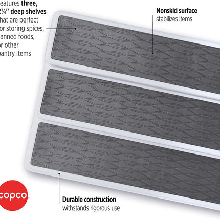 3-Tier Non-Skid Spice Rack Organizer for Kitchen Cabinet or Pantry, 15-Inch Tiered Shelf, White/Gray, Slip-Resistant Design for Jars and Bottles