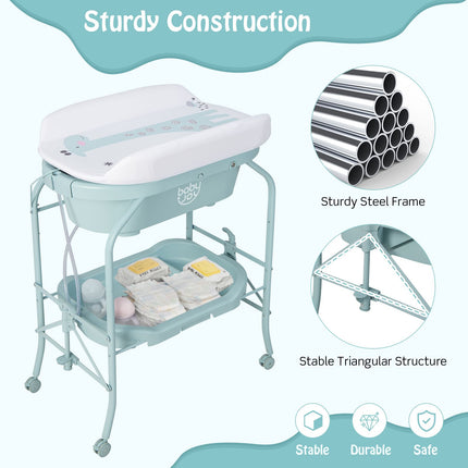 2-In-1 Baby Change Table with Bathtub and Folding Changing Station