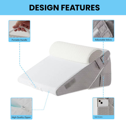 Bed Wedge Pillow, Memory Foam Sleeping Support Pillow with Headrest Adjustable Incline Cushion for Acid Reflux, Gerds, Back Pain