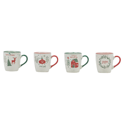 4/8 Pcs Mugs Ceramic Stoneware Festive Christmas Design Tea Coffee Gift Box Set