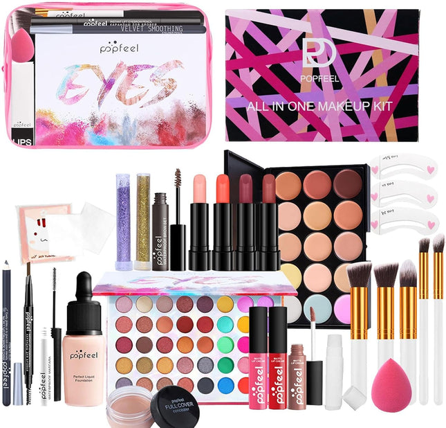 Full Face Makeup Set, Makeup Bundle Includes Eyeshadow Lipstick - Professional Makeup Kit, Full Kit Makeup Sets, Women'S Makeup Cosmetic Set for Professionals