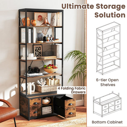 8-Tier Bookshelf with Storage and 4 Fabric Drawers