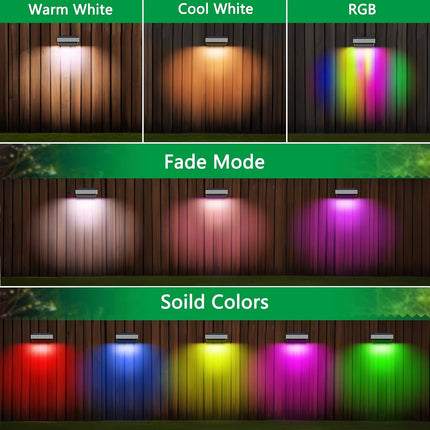 8Pack Solar Lights Outdoor Waterproof Solar Fence Lights 8 Modes RGB Solar Stainless Steel Wall Lamp for Yard Garden Fence Decor