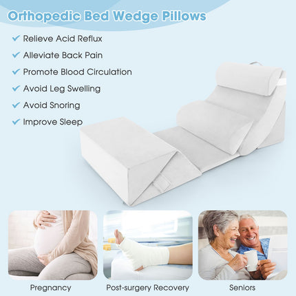 7 PCS Adjustable Support Pillow Set Bed Wedge Pillows with Memory Foam