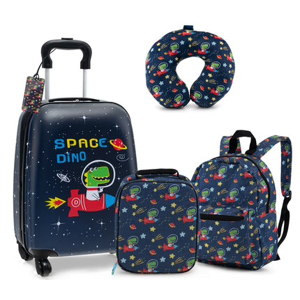5 Piece Kids Luggage Set Carry-On Children Rolling Suitcase Set with Backpack