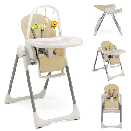 4-In-1 Foldable Baby High Chair with 7 Adjustable Heights and 4 Reclining Angles