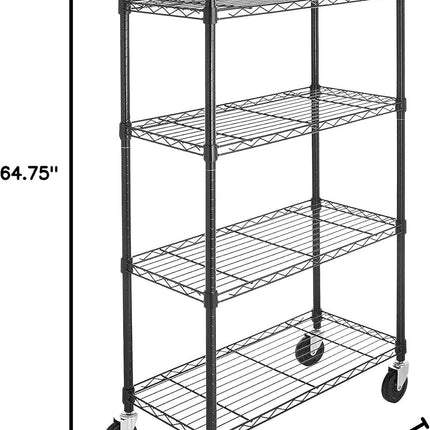 5-Shelf Medium Storage Unit on 4-Inch Casters with Height Adjustable Shelves and Levelling Feet - 680Kg Max Weight, Black, 76.2 Cm D X 35.6 Cm W X 164.5 Cm H