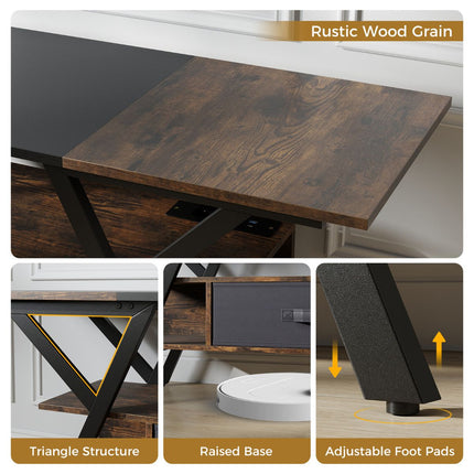 3-Tier Entertainment Center with LED Lights and Power Outlets