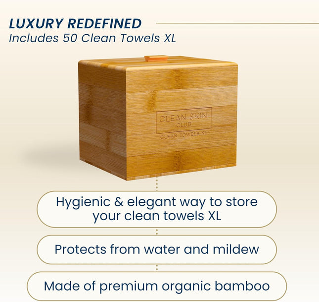 Luxe Bamboo Box & Towels XL, Face Towel, Disposable Makeup Remover Dry Wipes, Facial Wash (Cover)