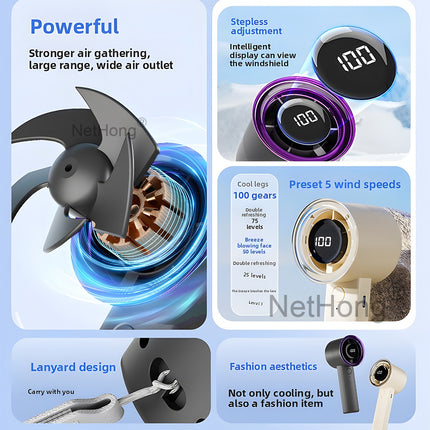 Mini Handheld Turbo Fan USB Rechargeable High Wind Speed Fan with LED Display