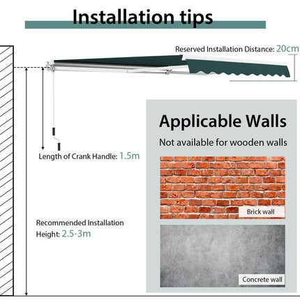 3.6 X 3 M Patio Retractable Awning with Manual Crank Handle