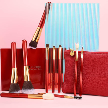 Makeup Brushes Red 10 Piece Makeup Brush Set with Case Premium Synthetic Hairs Kabuki Foundation Blending Eye Cosmetic Brushes Kit