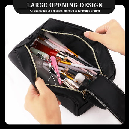 Makeup Bags Cosmetic PU Leather Large Capacity Women'S Portable Toiletry Toiletries Case Makeup Storage Bags with Handle for Ladies Girls