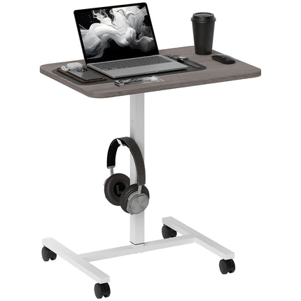 Pneumatic Height Adjustable Standing Desk with Wheels and Headphone Hook
