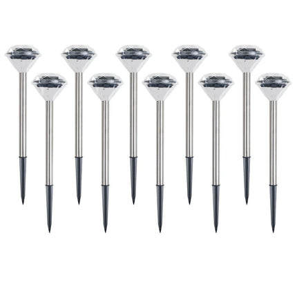 Pack of 10 Solar Powered White Led Diamond Garden Pathway Stake Lights Outdoor