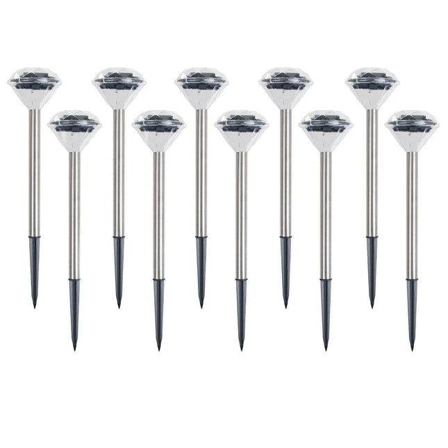 Pack of 10 Solar Powered White Led Diamond Garden Pathway Stake Lights Outdoor