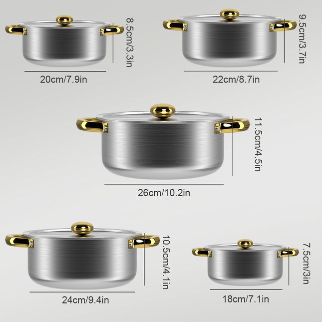 10Pc INDUCTION PAN SET GLASS LIDS STAINLESS STEEL KITCHEN COOKWARE POT