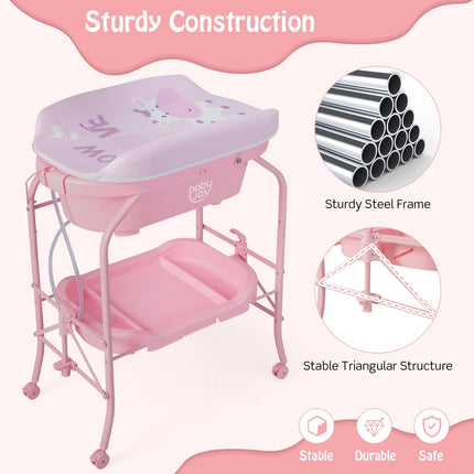 2-In-1 Baby Change Table with Bathtub and Folding Changing Station