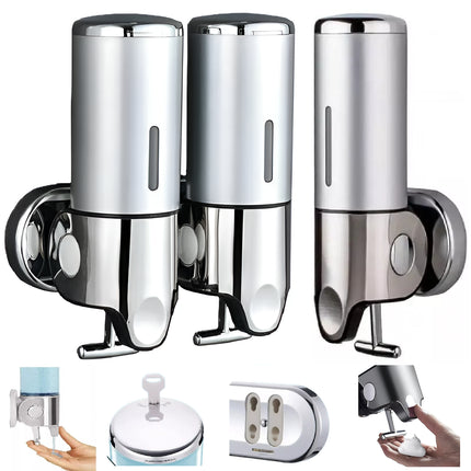 Chrome Hand Wash Liquid Shampo Soap Pump Dispenser Wall Mounted Bathroom Kitchen