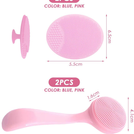 4 Pieces Manual Soft Facial Cleansing Brush, Handle Facial Cleansing Brush, Facial Exfoliating Brush, Silicone Face Scrubber, Facial Silicone Scrubber (Blue, Pink)