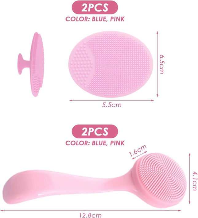 4 Pieces Manual Soft Facial Cleansing Brush, Handle Facial Cleansing Brush, Facial Exfoliating Brush, Silicone Face Scrubber, Facial Silicone Scrubber (Blue, Pink)
