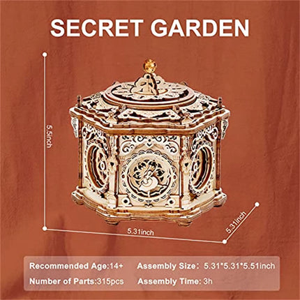 Secret Garden DIY Mechanical Music Box Kit 3D Wooden Puzzle Box for Adults Self-Assembly Building Project
