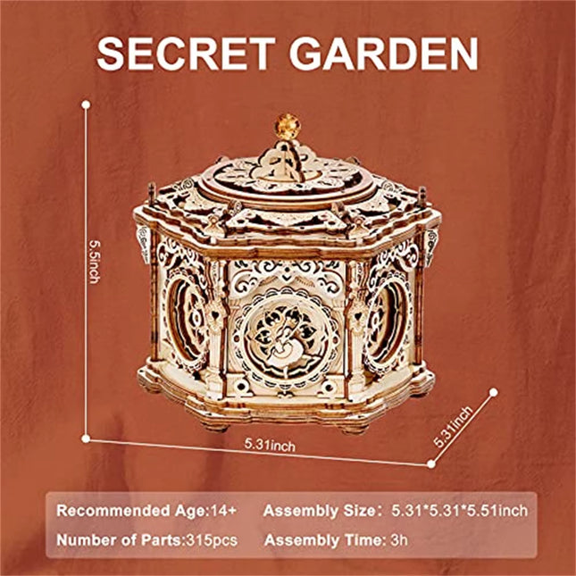 Secret Garden DIY Mechanical Music Box Kit 3D Wooden Puzzle Box for Adults Self-Assembly Building Project