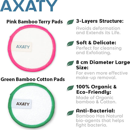 AXATY 3-Layers Reusable Makeup Remover Pads - Organic Bamboo Cotton Pads with Dr