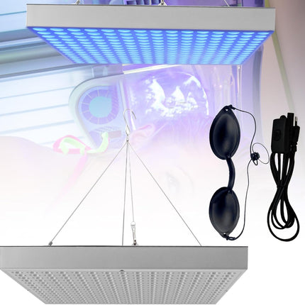 Home Tanning Lamp,Face and Body Sunlamp with Hanging Ring Hook and Blindfold,460Nm Full Blue Therapy Lamp LED Skin Tanning Light with 225Pcs Leds 15W,Eye Protection Self Tanning Machine for Face,Body