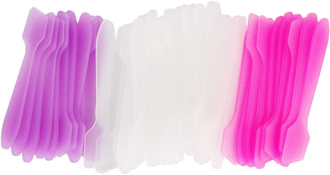 50Pcs Mini Disposable Makeup Spatulas for Face Mask Facial Cream, 50 Pack Plastic Tip Mini Cosmetic Spoon Tool for Skincare Mixing, Sampling, Waxing DIY Facial Mask Stick, Clear Pink Purple