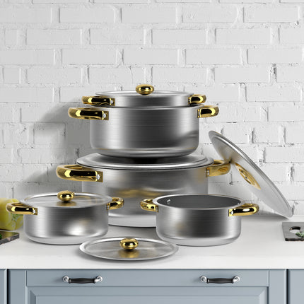 10Pc INDUCTION PAN SET GLASS LIDS STAINLESS STEEL KITCHEN COOKWARE POT