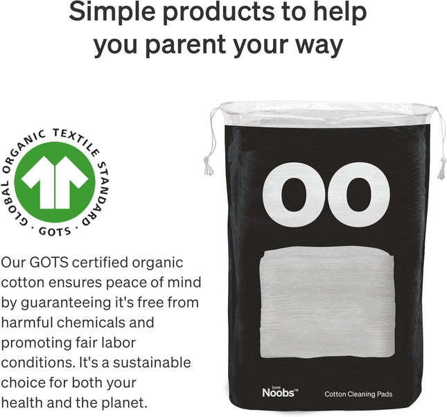 Large Baby Cotton Pads by Lovenoobs, 360 Count, GOTS Certified 100% Organic Large Cotton Wool Pads for Babies, Ultra Soft for Sensitive Skin, Lint-Free, Premium Jumbo Size