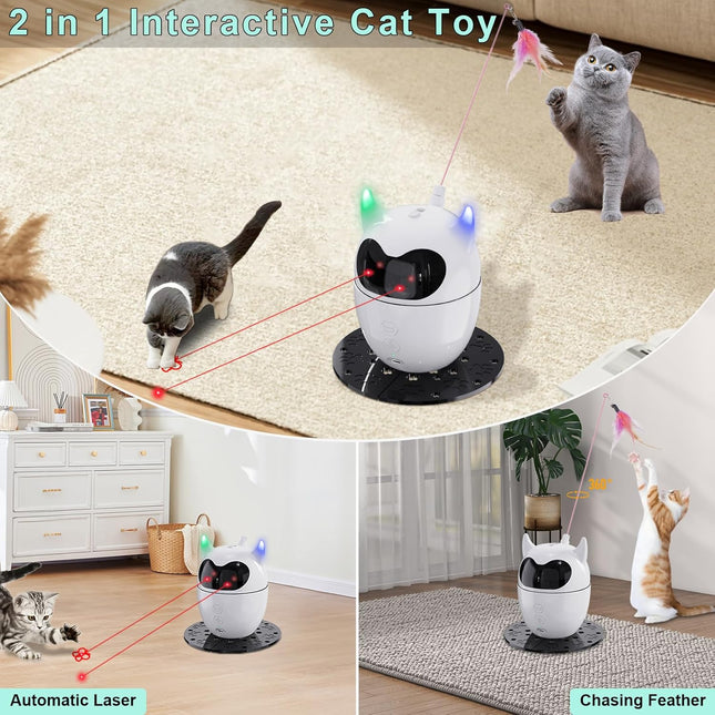 Automatic Cat Toy, 2In1 Rechargeable Interactive Cat Toy - Rotating Feather & Dual Light, Remote Control, Cat Toy for Indoor Cats Kittens