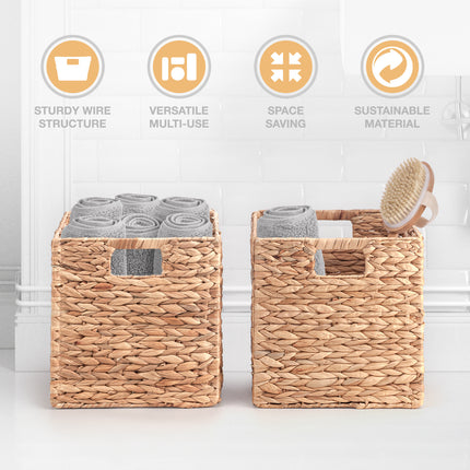 Set of 2 Foldable Seagrass or Water Hyacinth Storage Baskets with Inset Handles