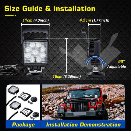 27W Portable LED Work Light Flood Lamp with Magnetic Base for Car, Off-Road, Truck, Boat, Tractor, Truck, Engineering Vehicle, Maintenance, Camping Light DC 9-32V