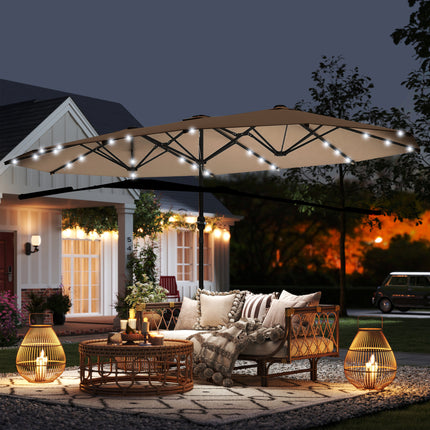 4.4M Double-Sided Sun Umbrella Patio Parasol with LED Solar Lights for Garden