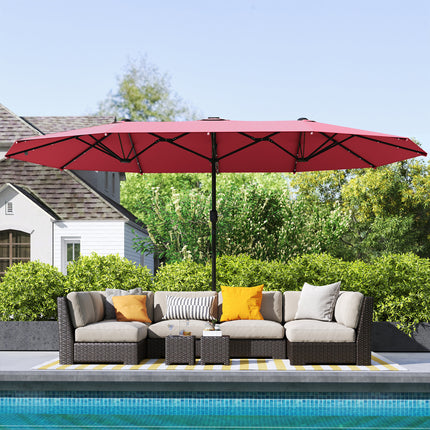 4.4M Double-Sided Sun Umbrella Patio Parasol with LED Solar Lights for Garden