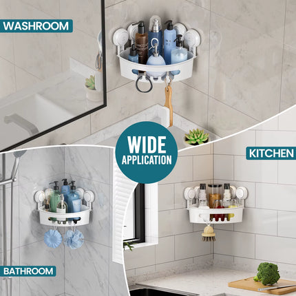 Corner Shower Caddy Suction Cup No-Drilling Removable Shower Caddy Basket Powerful Suction Bathroom Shower Shelf Organizer