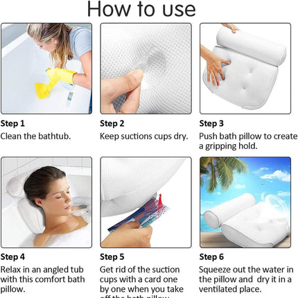 Bathroom Spa Luxury Bath Pillow Non-Slip Comfortable Headrest Cushion Bathtub