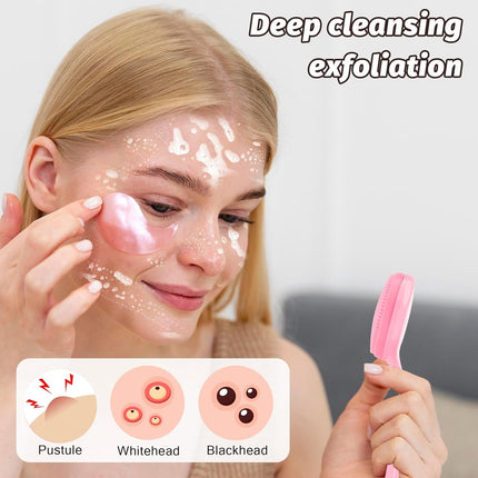 2Pack Silicone Face Brush Manual Face Scrub Exfoliating Brushes Soft Facial Brushes Waterproof Skin Friendly Face Cleaner Brush for Women Men Blackheads Makeup Residues Removal(Pink)